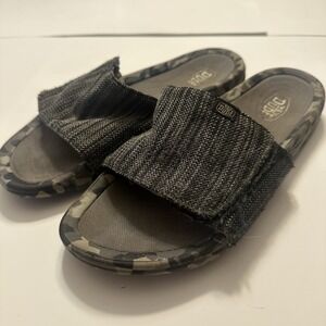 Hey Dude Phoenix Dark Quarry Camo Grey Knit Slide Sandals Men's 9 / Women's 11